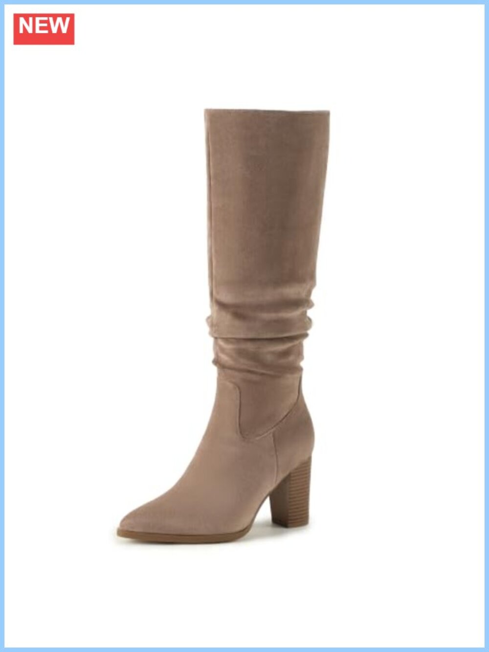 Faux Suede Knee High Slouchy Boots Block Heel Pointed Toe Tall Boots